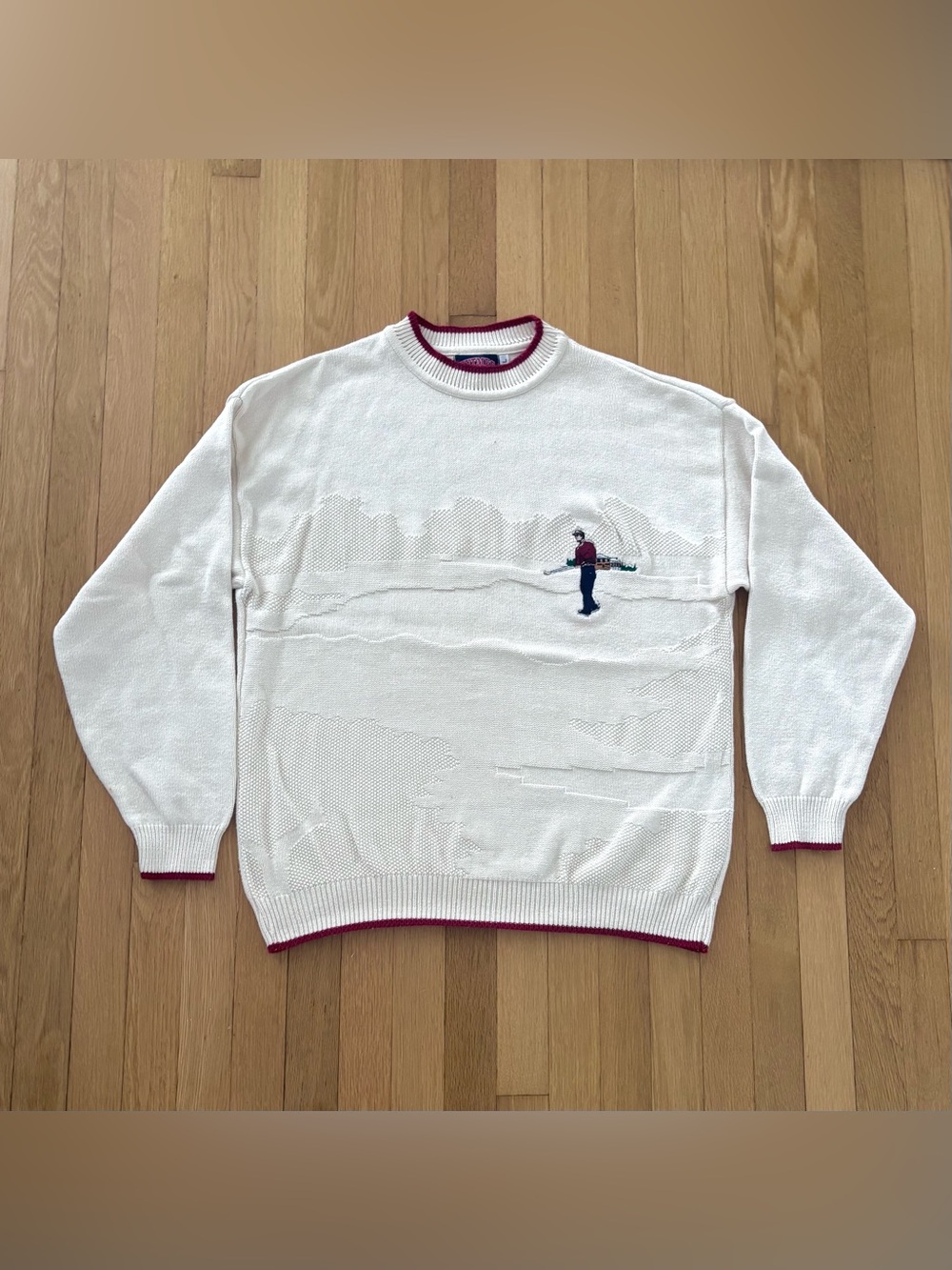 Vintage 90s Nutmeg Mills Golf Sweater Large Woven Jacquard Tapestry Made In USA